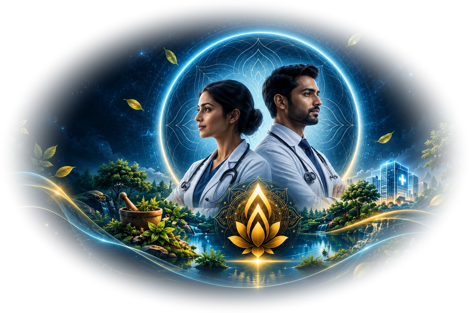 Two healthcare professionals representing modern medicine, Ayurveda and connected care at ArogYantra
